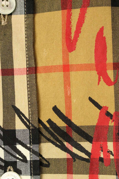 Burberry Scribble Check Cotton Long Sleeve Shirt Brown Size S