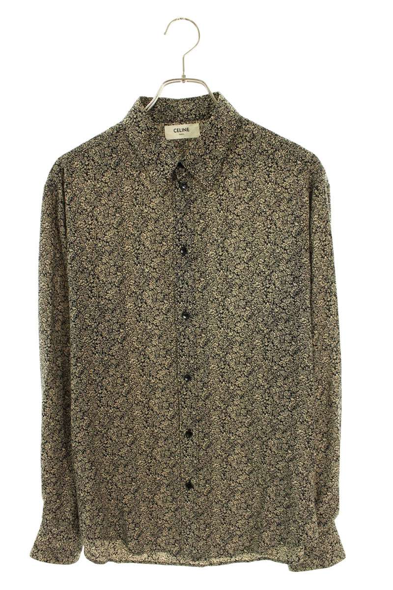 CELINE Viscose Flower Print Long Sleeve Shirt Multi Size XXS