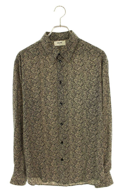 CELINE Viscose Flower Print Long Sleeve Shirt Multi Size XXS