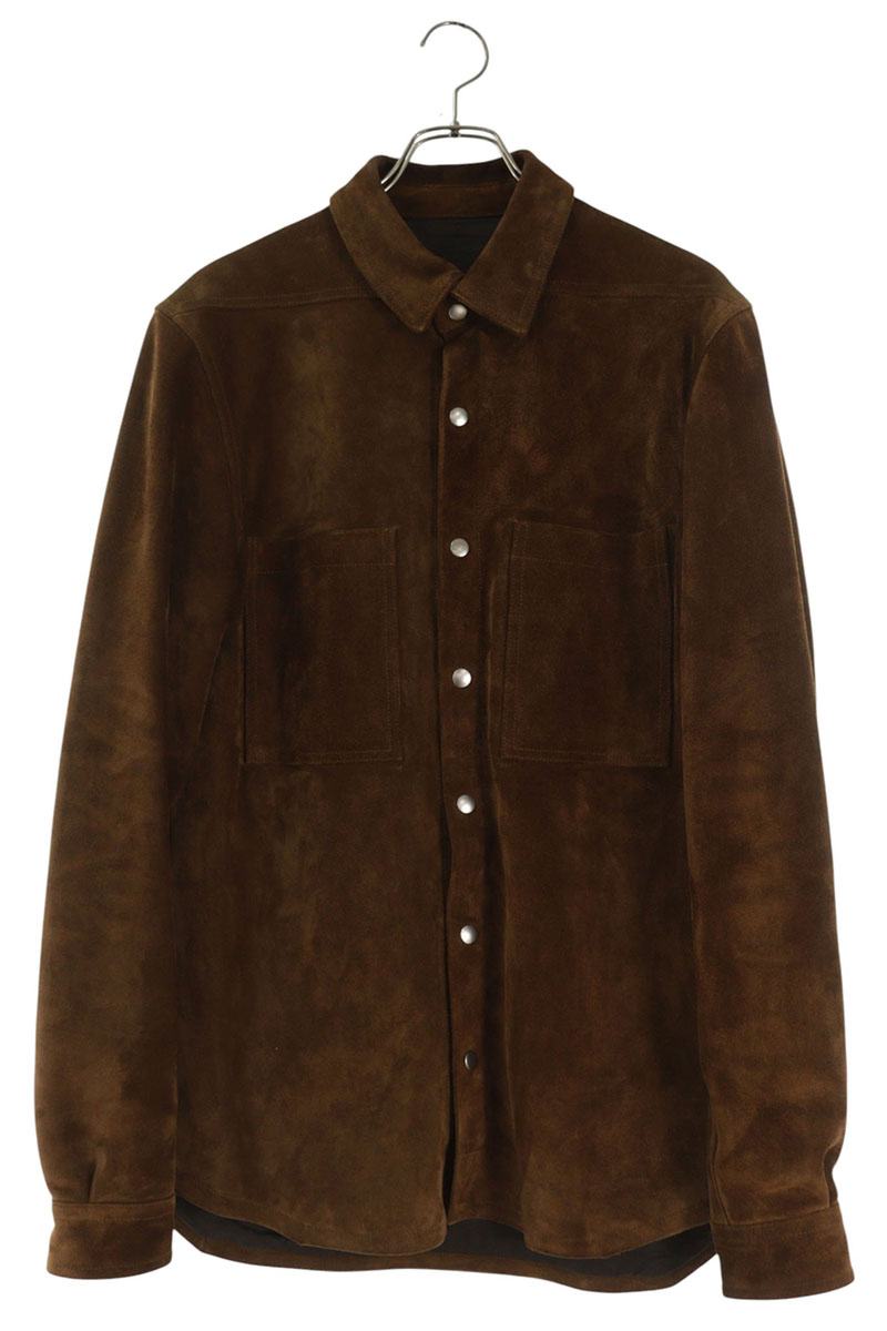 Rick Owens Brown Suede Leather Outer Long Sleeve Shirt Size S