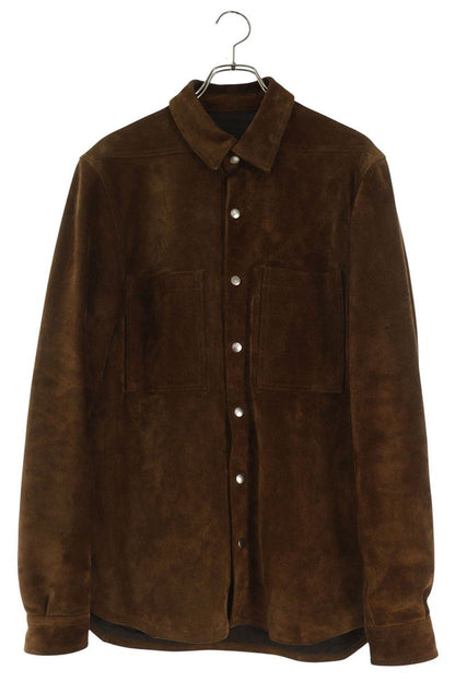 Rick Owens Brown Suede Leather Outer Long Sleeve Shirt Size S