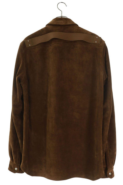 Rick Owens Brown Suede Leather Outer Long Sleeve Shirt Size S