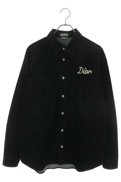 DIOR 22AW Logo Embroidered Velvet Denim Long Sleeve Shirt Size XXL