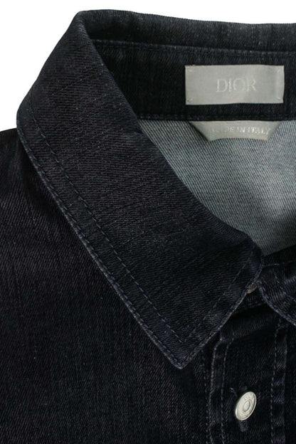 DIOR 22AW Logo Embroidered Velvet Denim Long Sleeve Shirt Size XXL