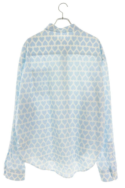 AMI Heart Pattern Boxy Fit Long Sleeve Shirt Light Blue Size XL