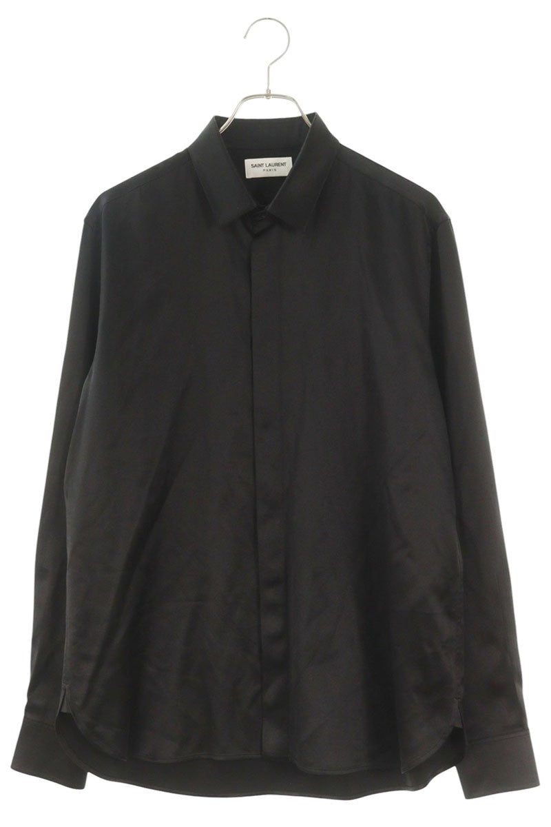 SAINT LAURENT PARIS Silk Long Sleeve Shirt Black Size XXL