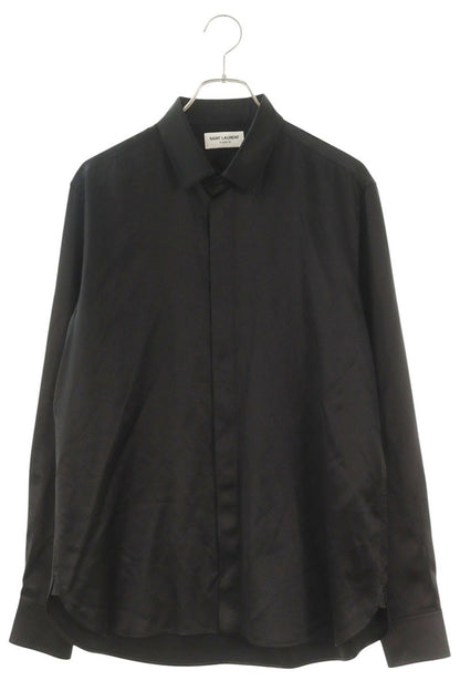 SAINT LAURENT PARIS Silk Long Sleeve Shirt Black Size XXL