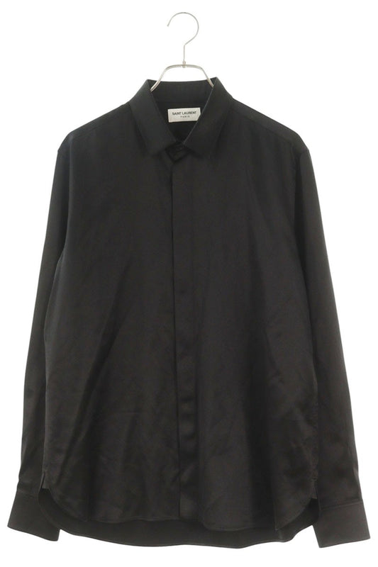 SAINT LAURENT PARIS Silk Long Sleeve Shirt Black Size XXL