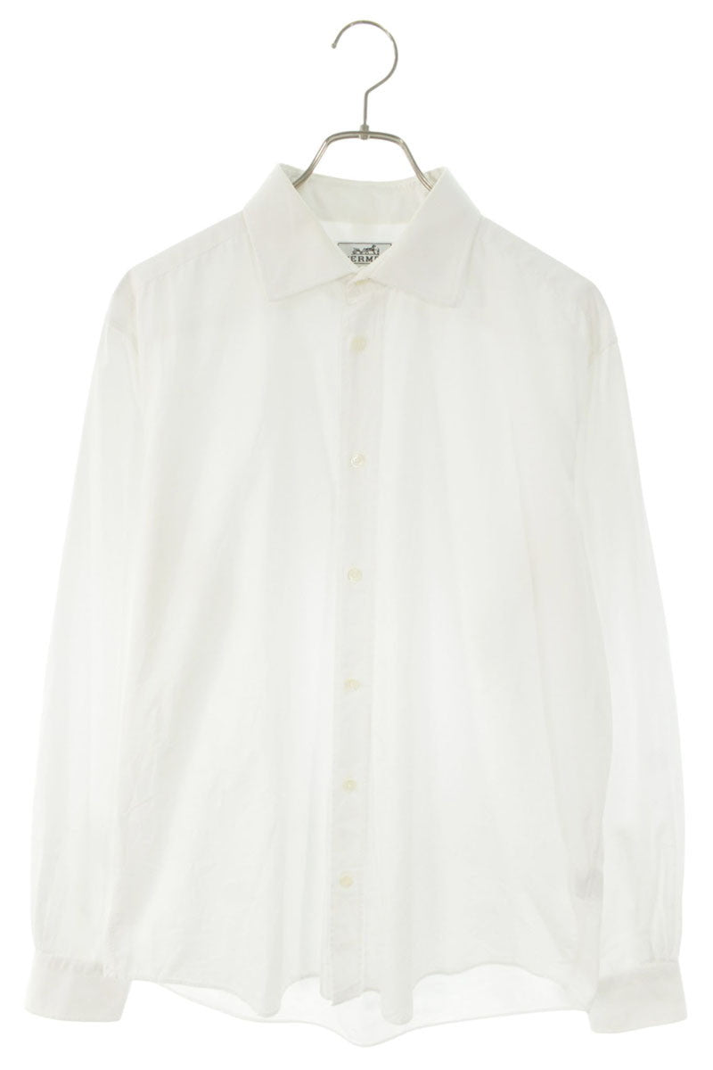 HERMES Cotton Long Sleeve Shirt White Size S
