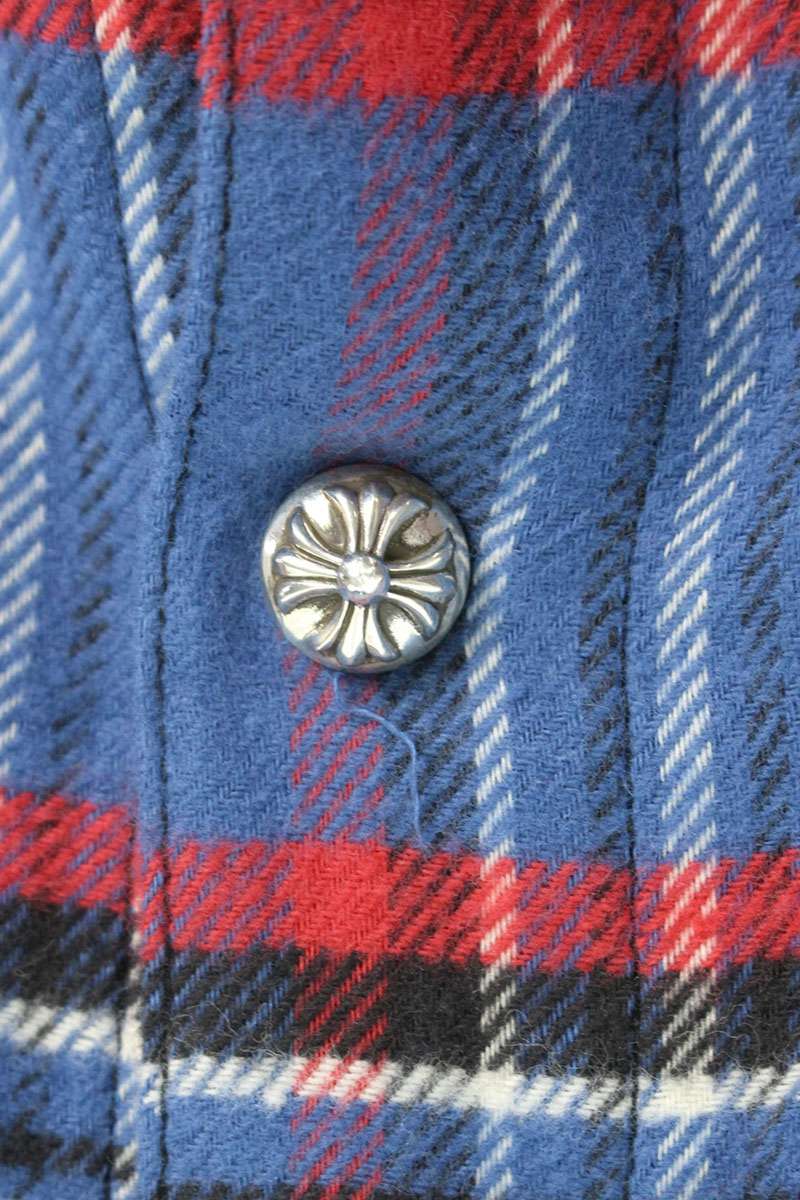 Chrome Hearts WORK DOG Cross Button Check Flannel Size M