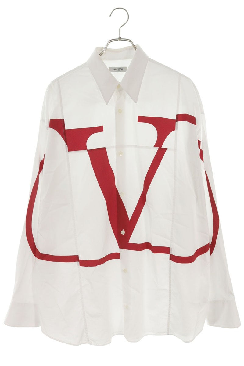VALENTINO Cotton V-Logo Long Sleeve Shirt White/Red Size XXL