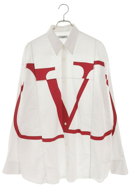 VALENTINO Cotton V-Logo Long Sleeve Shirt White/Red Size XXL