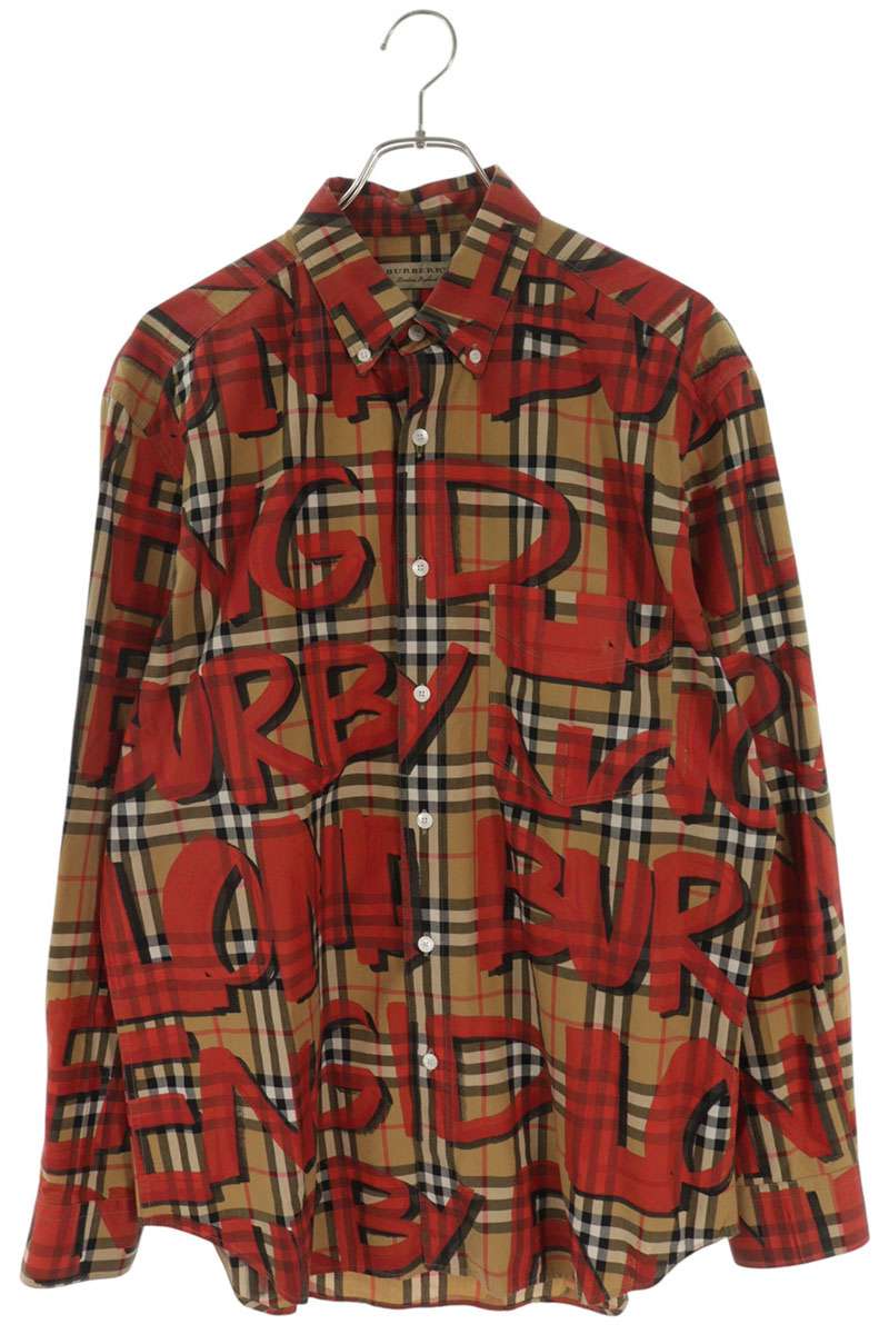Burberry Cotton All-Over Logo Design Shirt Beige/Red Size L