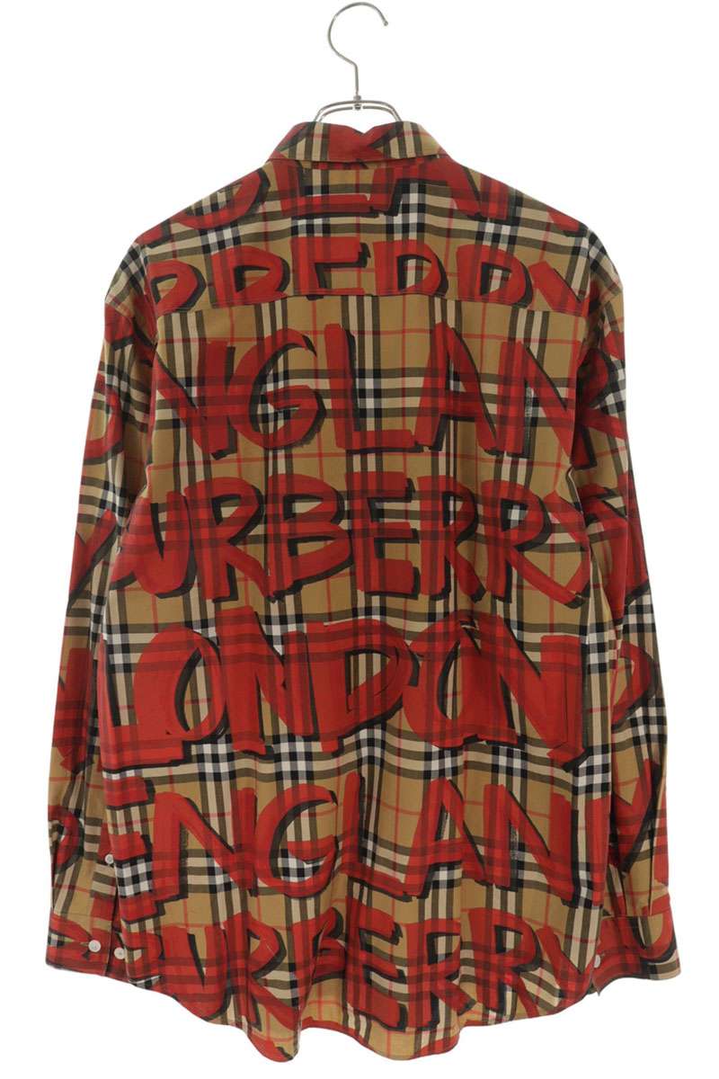 Burberry Cotton All-Over Logo Design Shirt Beige/Red Size L