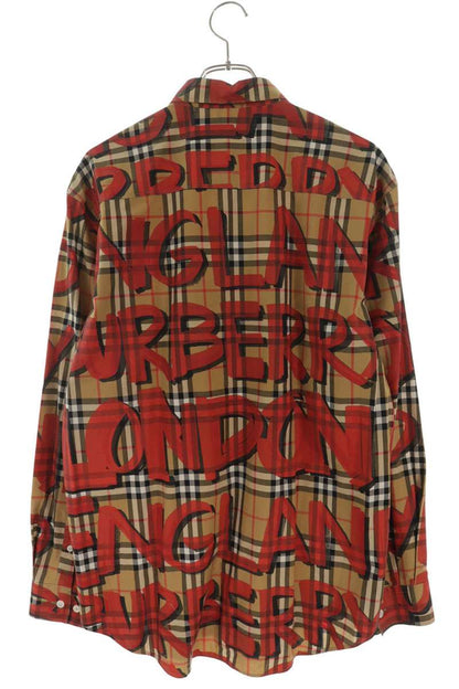Burberry Cotton All-Over Logo Design Shirt Beige/Red Size L