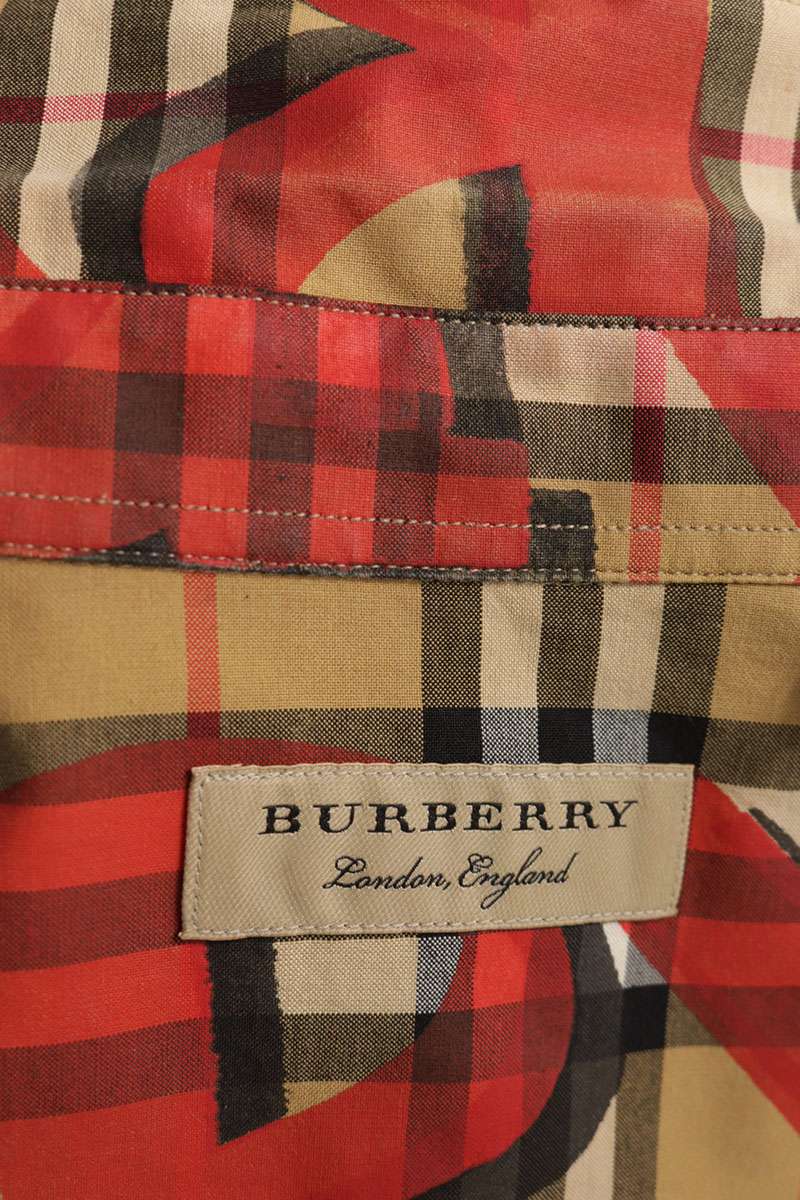 Burberry Cotton All-Over Logo Design Shirt Beige/Red Size L