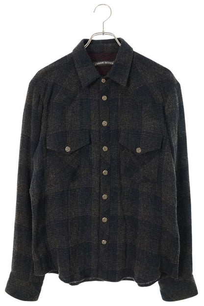 Chrome Hearts Cross Patch Wool Check Long Sleeve Shirt Size M