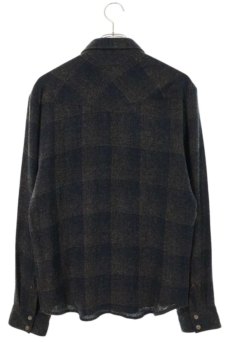Chrome Hearts Cross Patch Wool Check Long Sleeve Shirt Size M