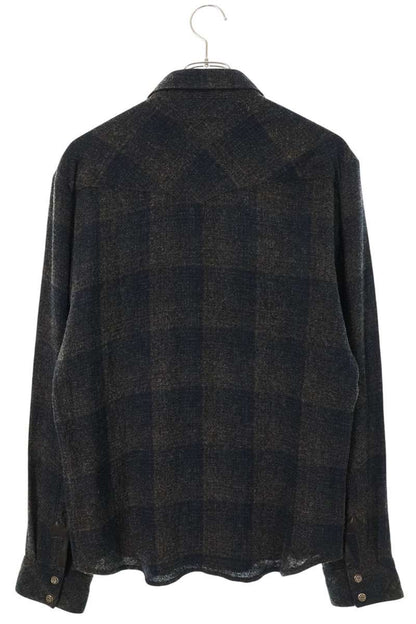 Chrome Hearts Cross Patch Wool Check Long Sleeve Shirt Size M