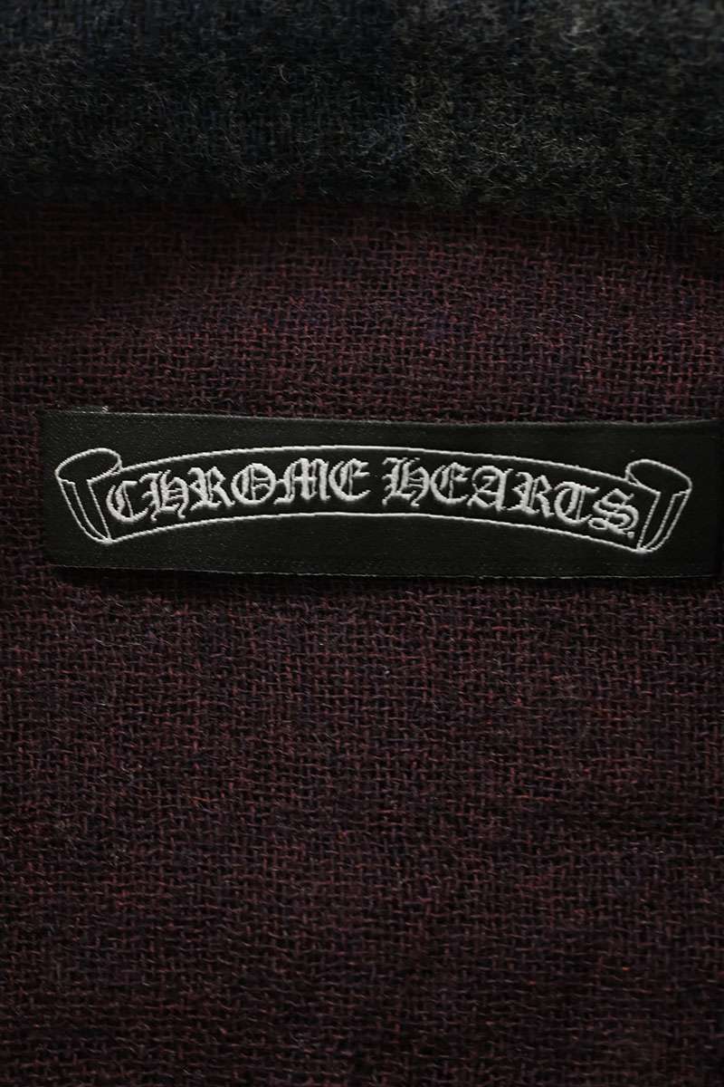 Chrome Hearts Cross Patch Wool Check Long Sleeve Shirt Size M