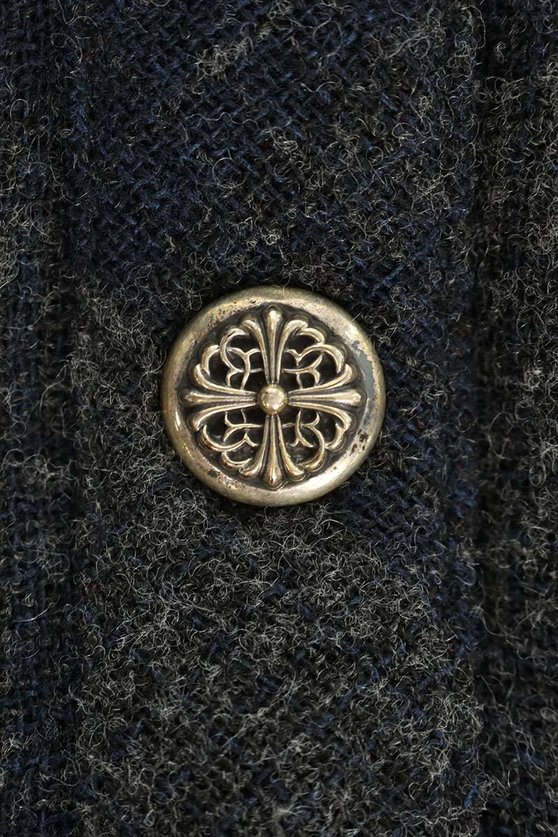 Chrome Hearts Cross Patch Wool Check Long Sleeve Shirt Size M