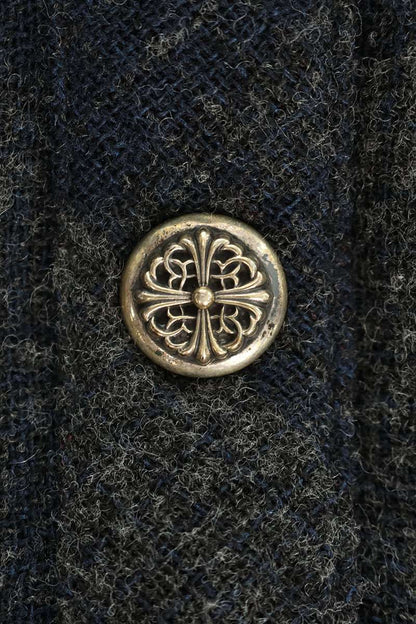 Chrome Hearts Cross Patch Wool Check Long Sleeve Shirt Size M