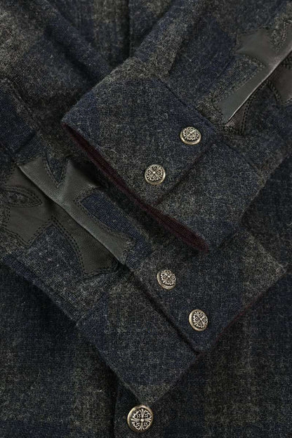 Chrome Hearts Cross Patch Wool Check Long Sleeve Shirt Size M