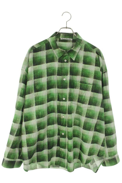 ACNE STUDIOS Oversized Check Cotton Long Sleeve Shirt Green Size M