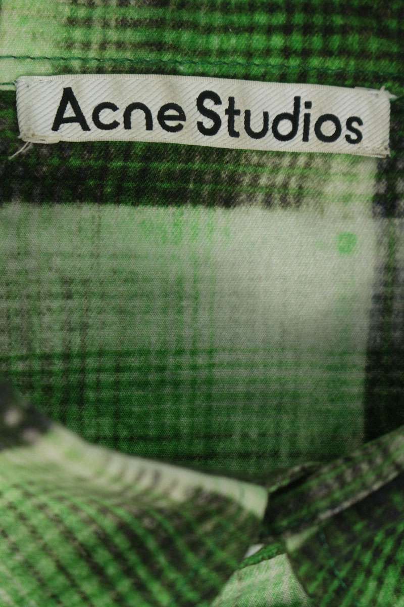 ACNE STUDIOS Oversized Check Cotton Long Sleeve Shirt Green Size M