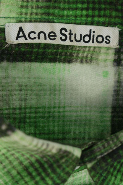 ACNE STUDIOS Oversized Check Cotton Long Sleeve Shirt Green Size M