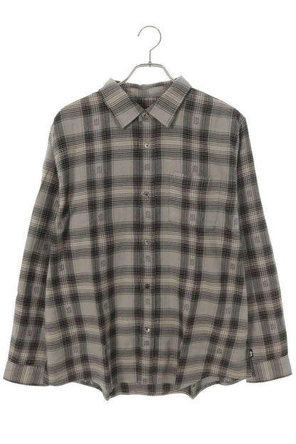 STUSSY Cotton Ombre Check Long Sleeve Shirt Gray Size L