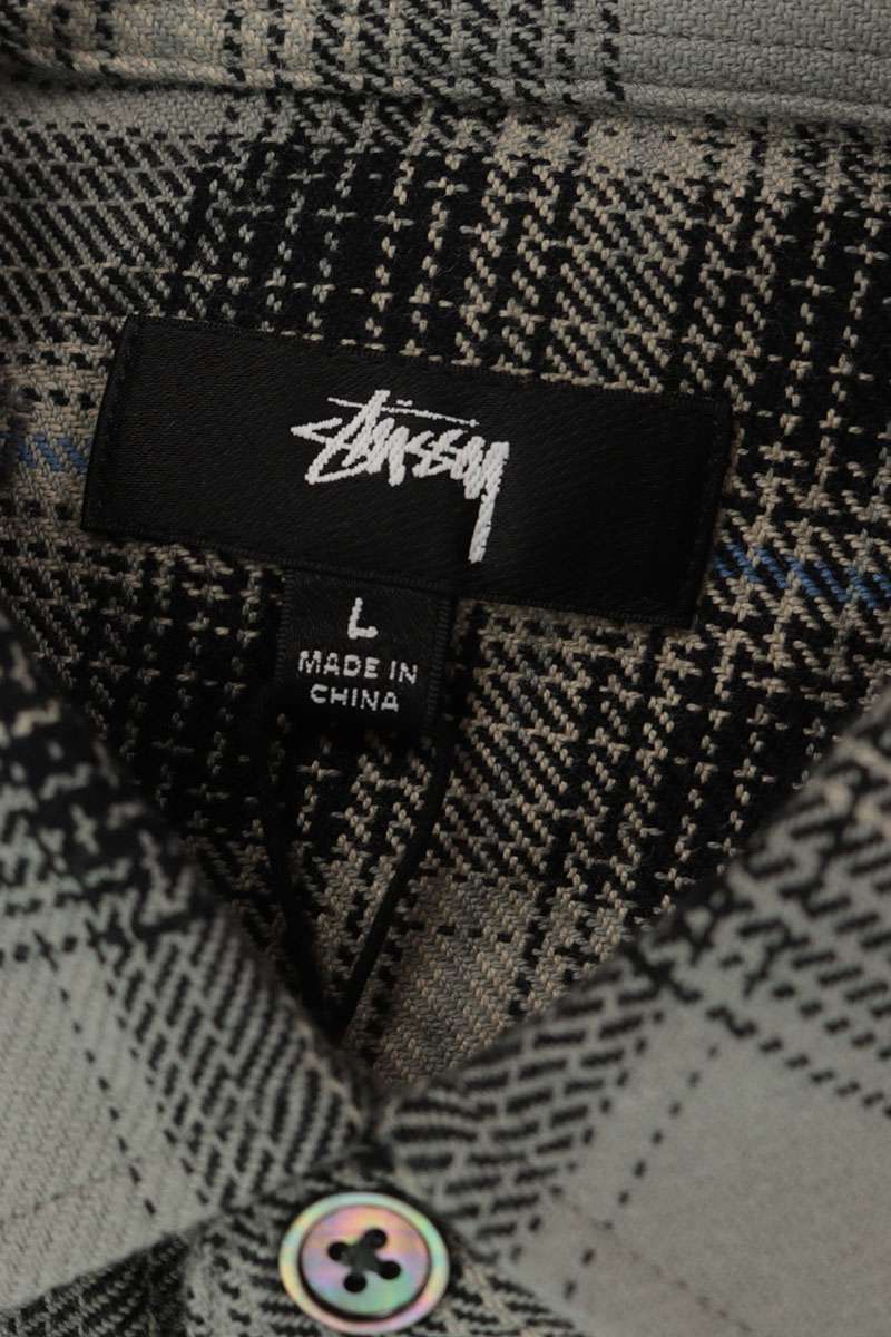 STUSSY Cotton Ombre Check Long Sleeve Shirt Gray Size L