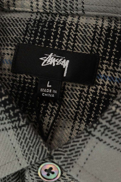 STUSSY Cotton Ombre Check Long Sleeve Shirt Gray Size L