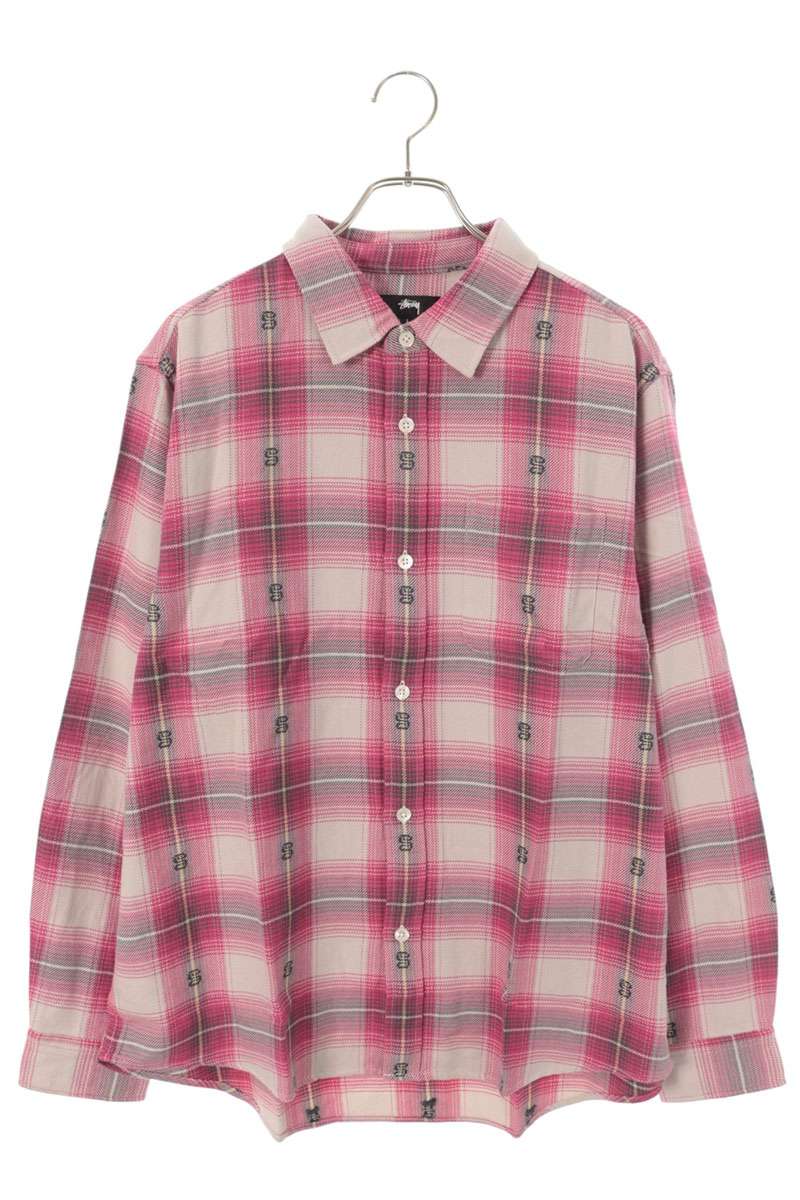 STUSSY Cotton Ombre Check Long Sleeve Shirt Pink Size L