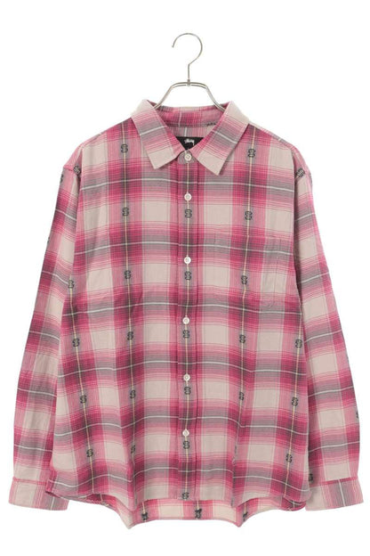 STUSSY Cotton Ombre Check Long Sleeve Shirt Pink Size L