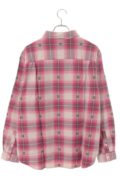 STUSSY Cotton Ombre Check Long Sleeve Shirt Pink Size L