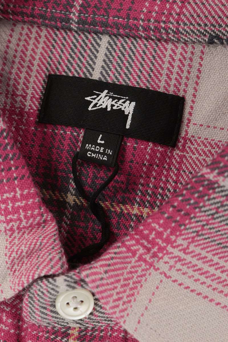 STUSSY Cotton Ombre Check Long Sleeve Shirt Pink Size L