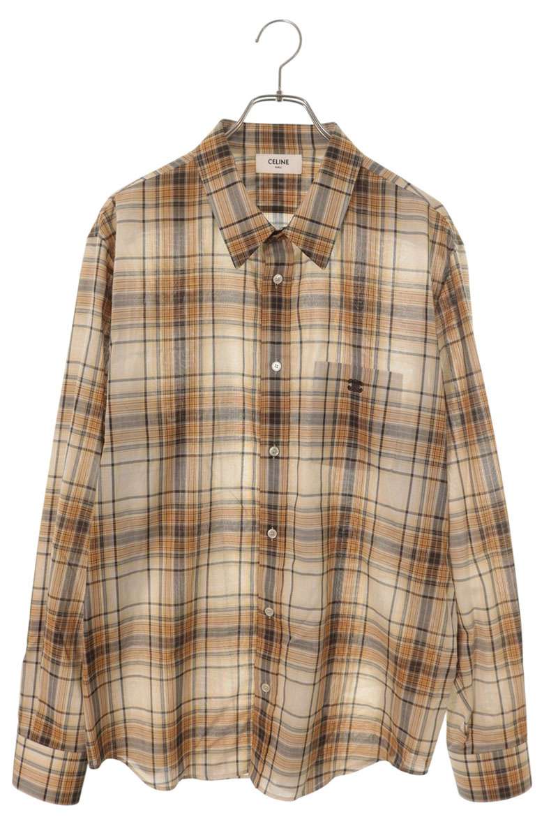 CELINE Triomphe Check Long Sleeve Shirt Multi Size XS