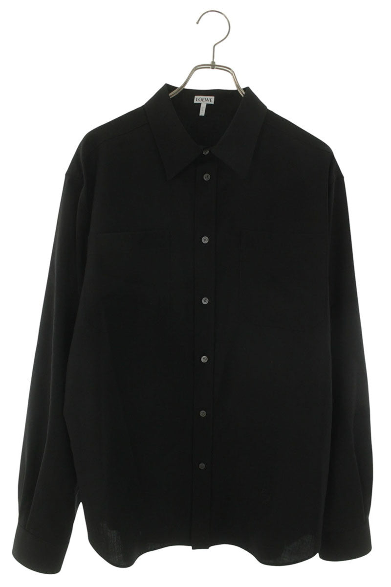 LOEWE 26SS Wool Anagram Embroidered Long Sleeve Shirt Black Size XXS