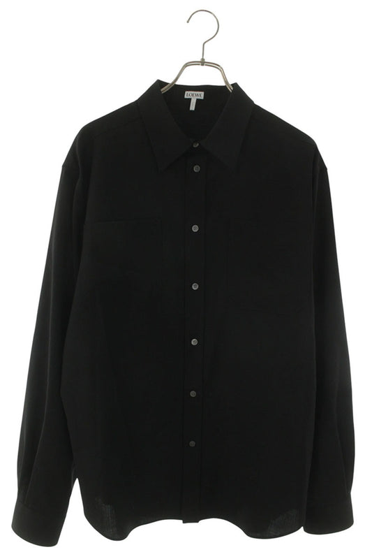 LOEWE 26SS Wool Anagram Embroidered Long Sleeve Shirt Black Size XXS