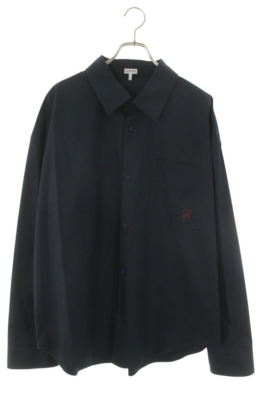 LOEWE 26SS Cotton Anagram Embroidered Long Sleeve Shirt Navy Size XS