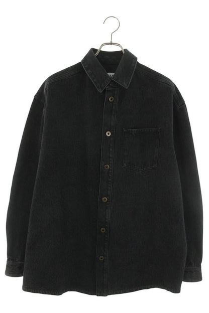 LOEWE 26SS Anagram Embroidered Denim Long Sleeve Shirt Black Size L