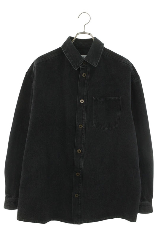 LOEWE 26SS Anagram Embroidered Denim Long Sleeve Shirt Black Size L