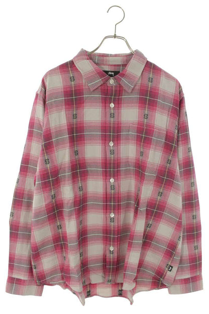 STUSSY Ombre Check Shirt Pink Size XL