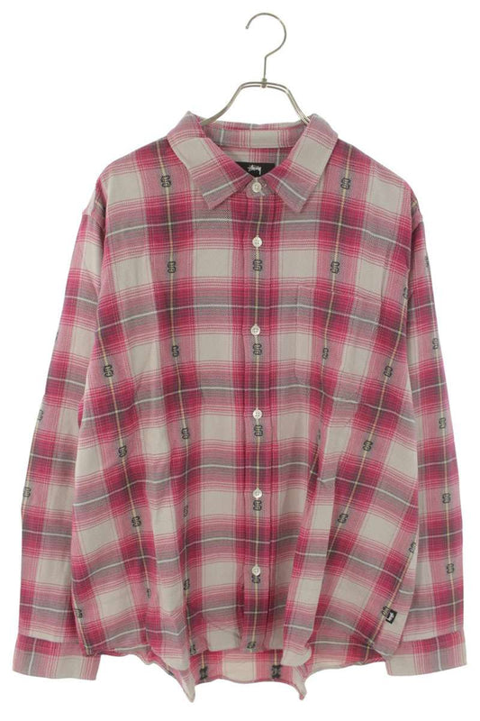 STUSSY Ombre Check Shirt Pink Size XL