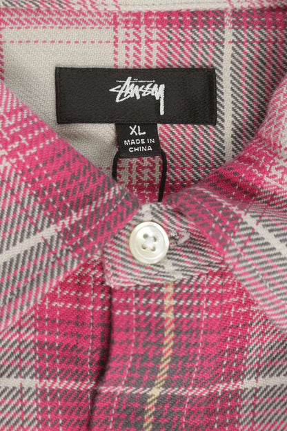 STUSSY Ombre Check Shirt Pink Size XL
