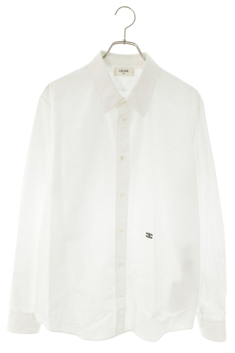 CELINE Cotton Triomphe Long Sleeve Shirt White Size XXS