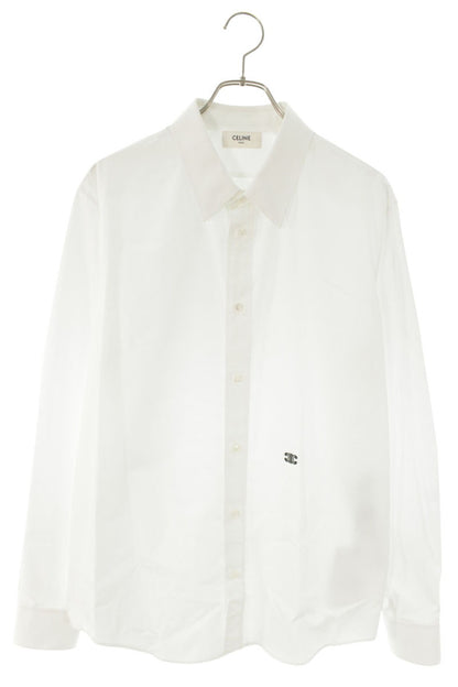 CELINE Cotton Triomphe Long Sleeve Shirt White Size XXS