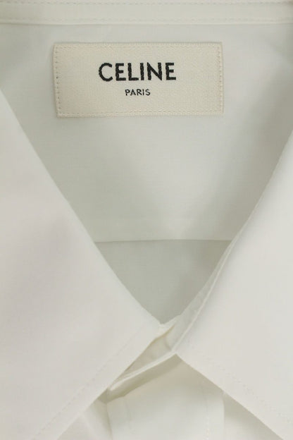 CELINE Cotton Triomphe Long Sleeve Shirt White Size XXS