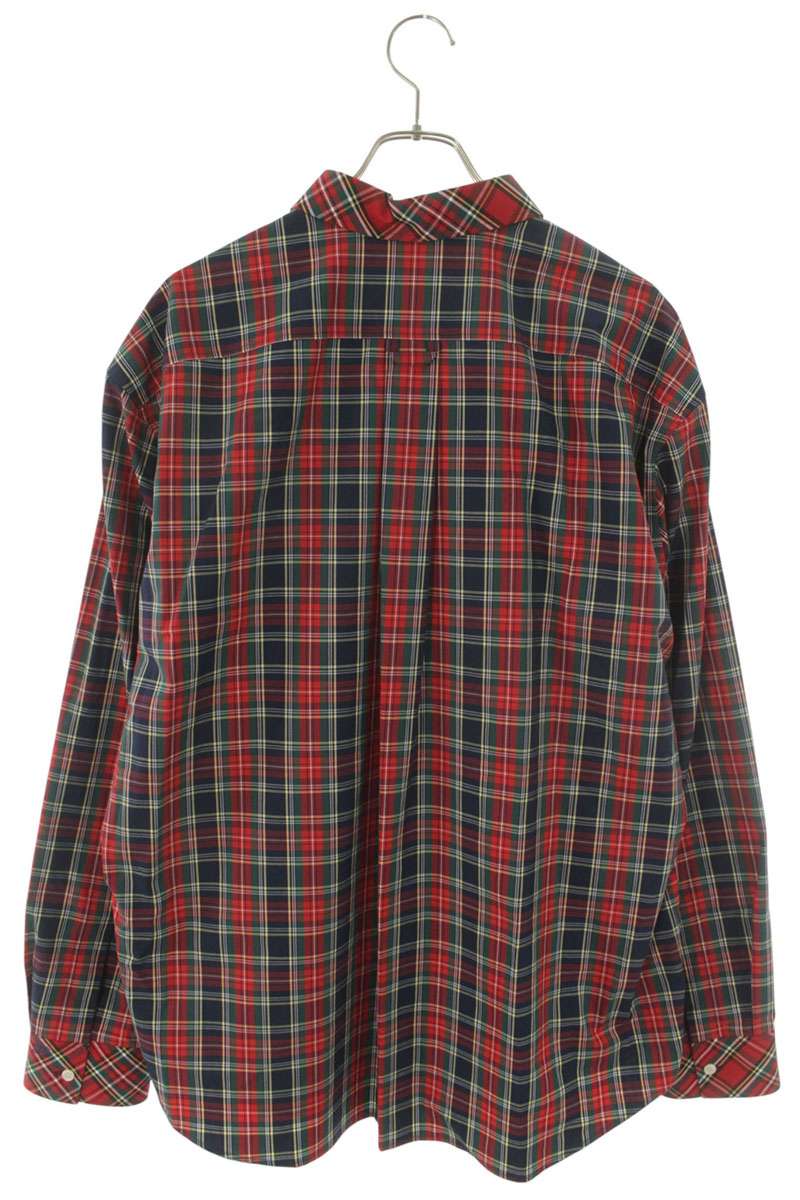 CELINE Tartan Check Long-Sleeve Shirt Red Navy Size S